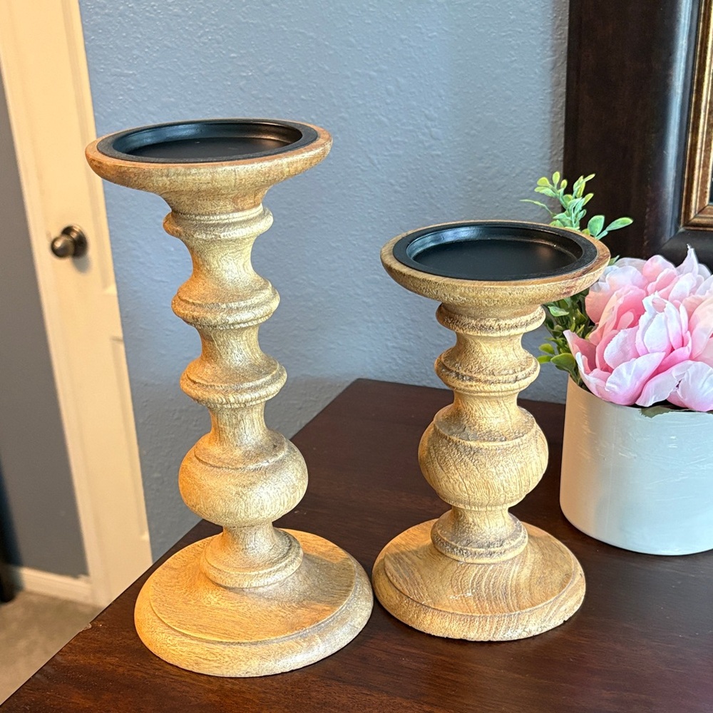 Cost Plus World Market Gold Wood Pedestal Candle Holders - Pair - Picture 5 of 11